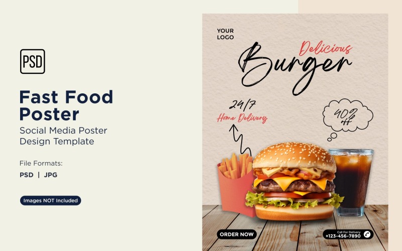 Hızlı Yemek Sosyal Medya Gönderi Poster Tasarım Şablonu 02