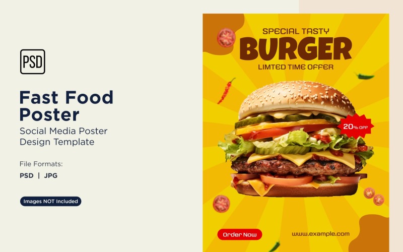 Шаблон дизайна постера для социальных сетей о фастфуде 28