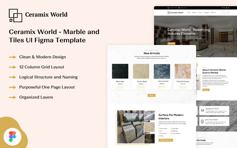 Ceramix World - Mermer ve Fayans Web Sitesi Figma UI Şablonu