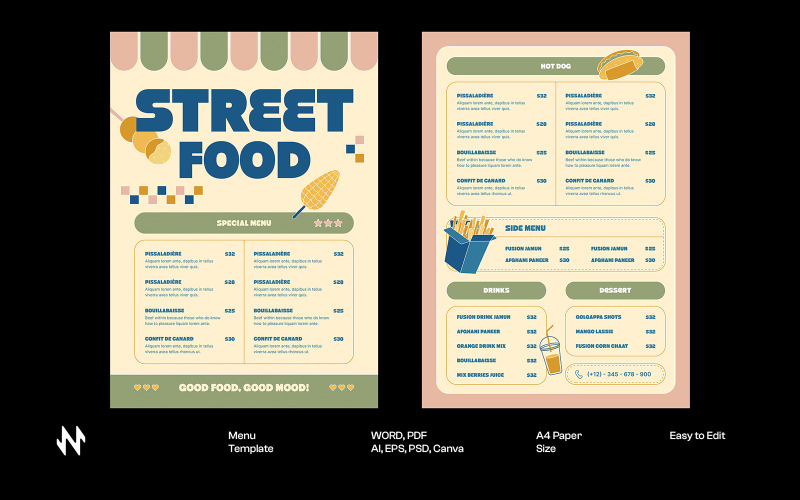 Modèle de menu de cuisine de rue