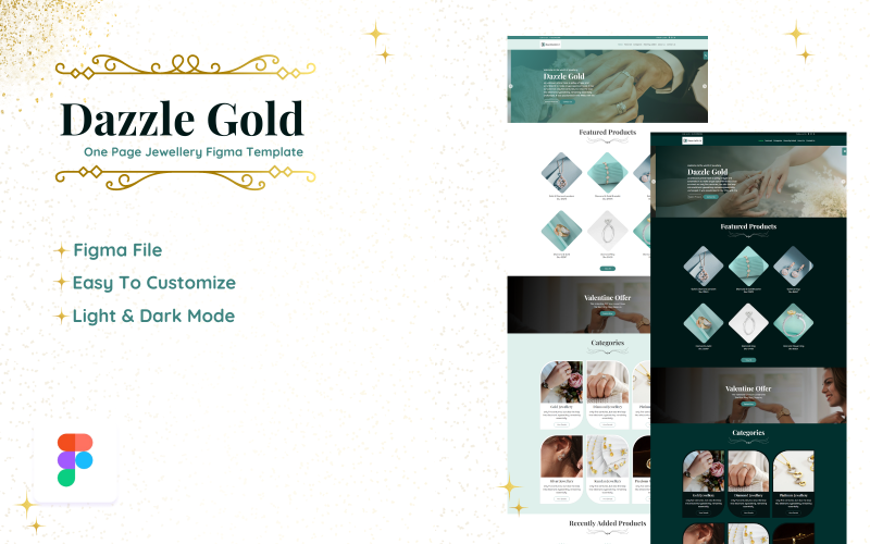 Dazzle Gold | Односторінковий шаблон ювелірного сайту Figma