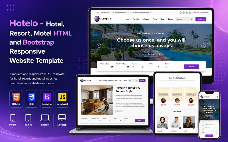 Hotelo - Hotel, Resort, Motel HTML i Bootstrap Responsywny Szablon Witryny Internetowej