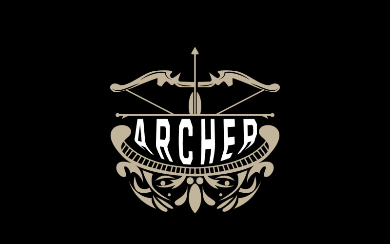 Logo dell'arciere, freccia di tiro con l'arco, disegno vettoriale V19