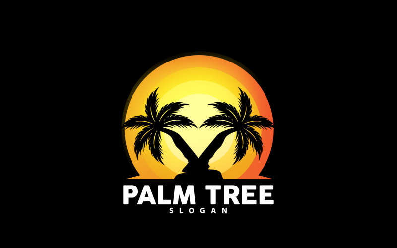 Palmträd Logotyp Beach Vector Summer V7