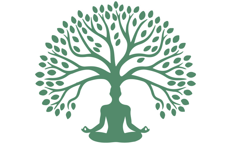 Een logo met een groene achtergrond met een kleurverloop, dat bovenaan overgaat in een dieppaarse of blauwgroene kleur