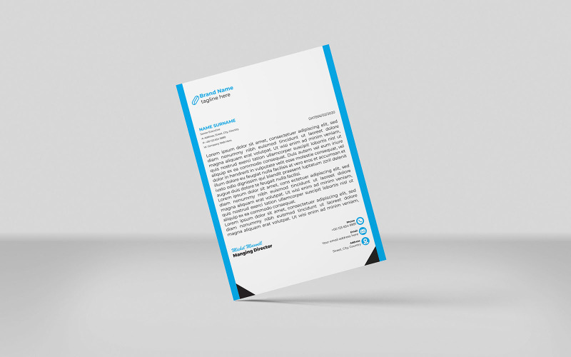 Modèle d'identité de papier à en-tête d'entreprise de couleur cyan et bloc de style minimaliste