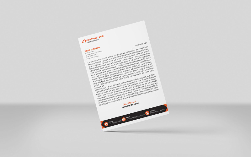 Corporate Briefhoofd Identiteit Sjabloon Ontwerp Minimalistische Stijl ZWART EN ORANJE
