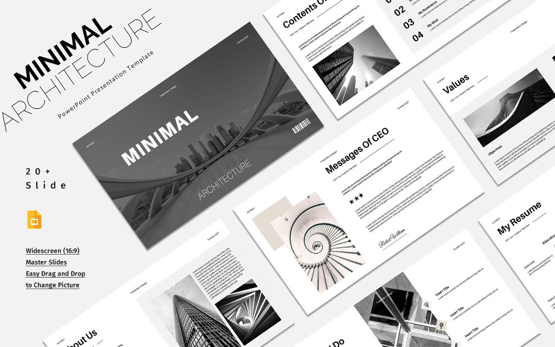 Minimal arkitektonisk google slide mall
