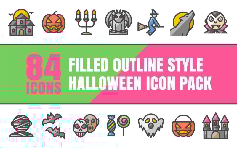 Outliz - Pacchetto icone multiuso di Halloween in stile contorno riempito