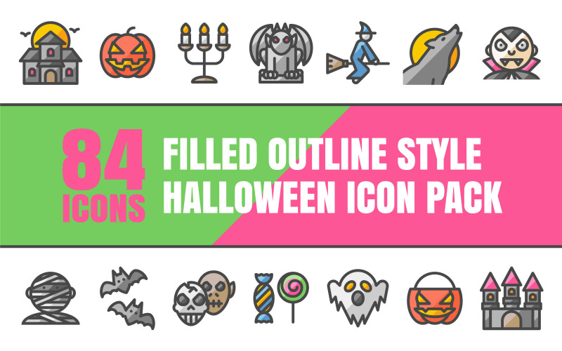 Outliz - Víceúčelový balíček Halloween Icon Pack ve stylu plného obrysu