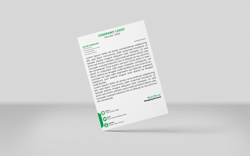Groene kleur creatieve briefhoofd zakelijke briefhoofd identiteit sjabloon ontwerp minimalistische stijl