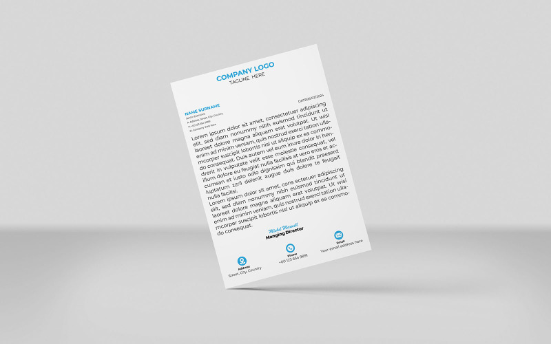 Modèle d'identité de papier à en-tête d'entreprise créatif Style minimaliste COULEUR CYAN