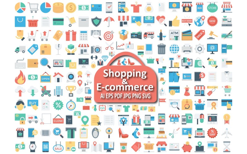 Winkel- en e-commerce-iconenset voor retail- en onlinebedrijfsprojecten