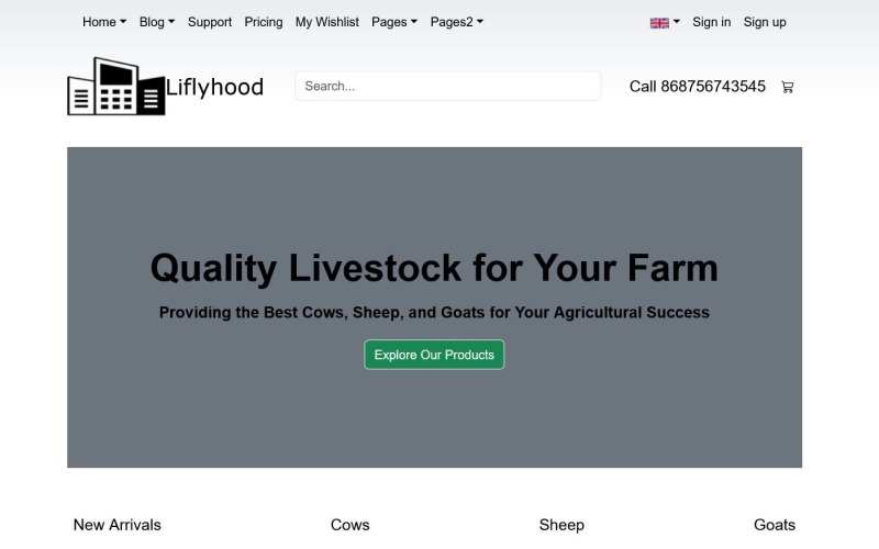 Liflyhood – повний адаптивний шаблон веб-сайту для відображення продукції для сільськогосподарських тварин