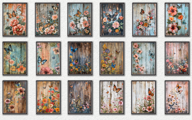 Rustikální Butterfly Wall Art Plakát Bundle
