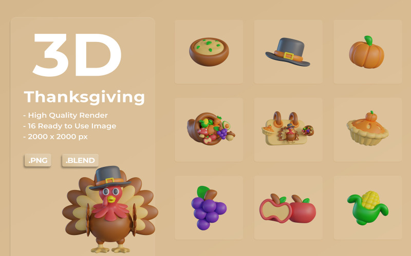 3D sada ikon díkůvzdání balíček
