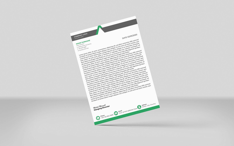 Modèle d'identité d'entreprise de conception de papier à en-tête de style minimaliste (couleur vert noir)