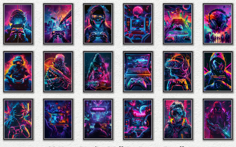Pacote de pôster de arte de parede de jogos de néon