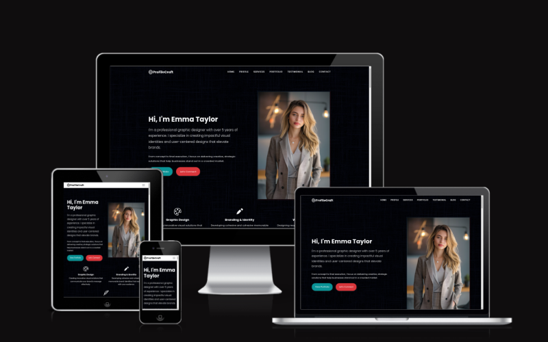 Plantilla ProFileCraft: sitio web con múltiples versiones de CV/currículum y portafolios