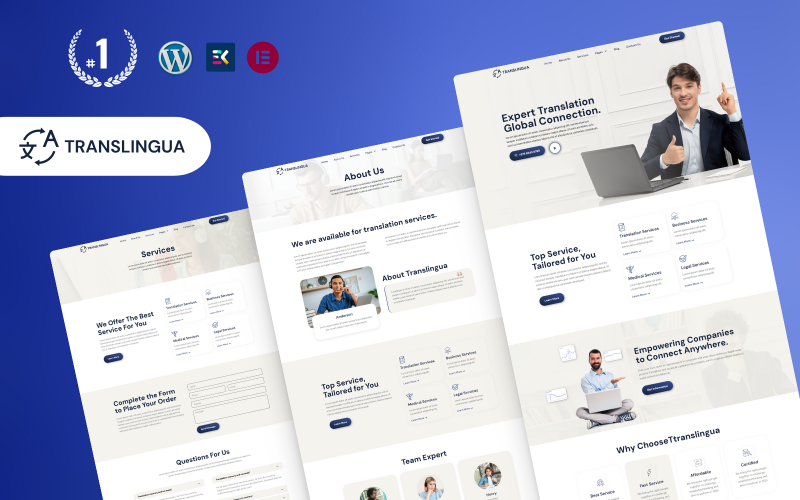 Шаблон WordPress Elementor для служб перевода Translingua