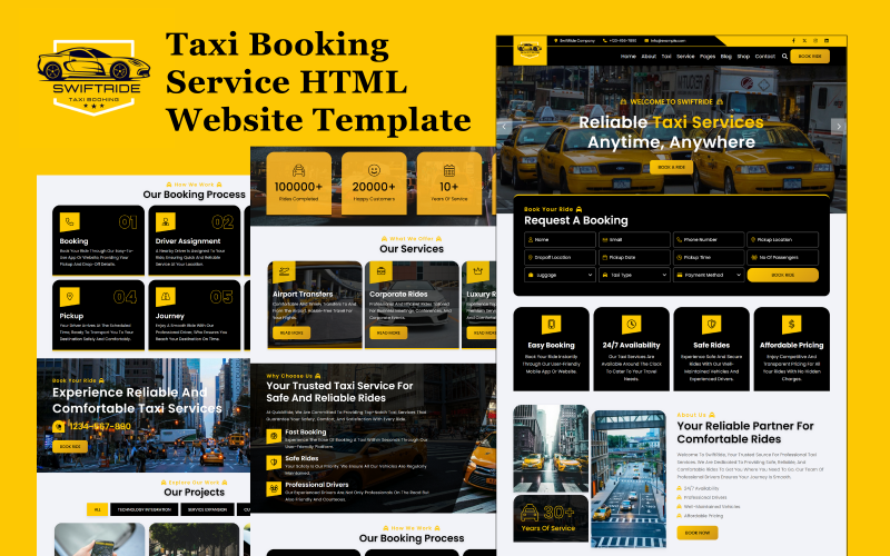 SwiftRide - 出租车预订服务 HTML5 网站模板
