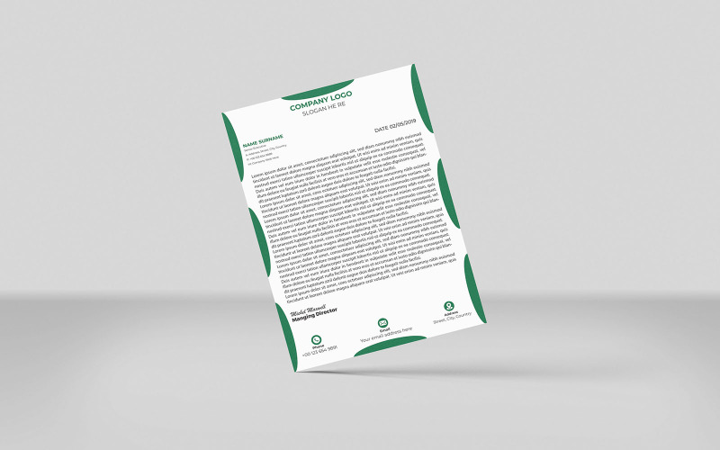 Modèle de conception de papier à en-tête créatif (vert 1 couleur)