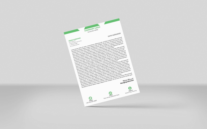 Creative Minimal Style Letterhead Identity Template Design  (color green)