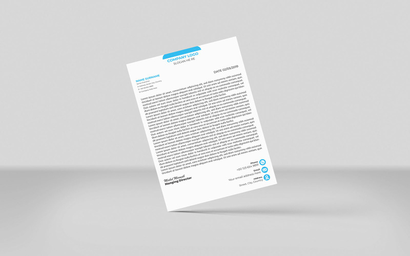Minimalistische stijl creatief briefhoofd sjabloonontwerp (kleur CYAAN)