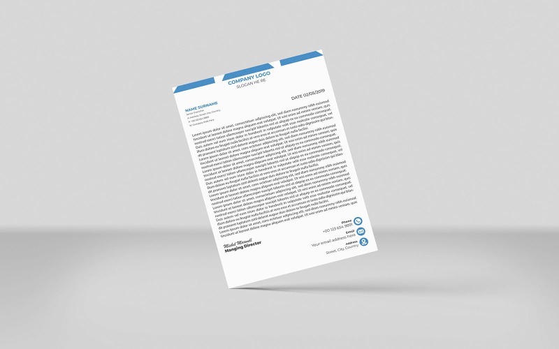 Modèle de conception d'identité d'entreprise en-tête de lettre de style minimaliste (couleur SKY)