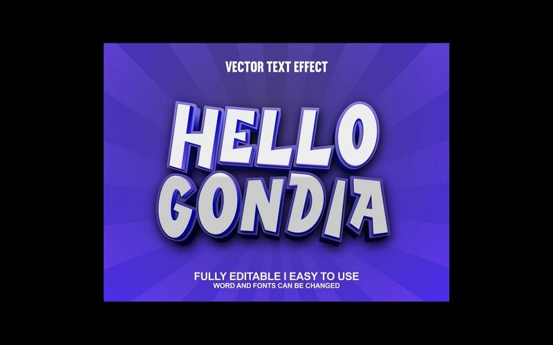 Hallo Gondia Volledig bewerkbaar vector 3D-texteffect