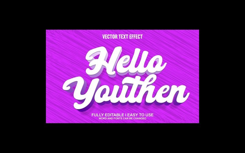 Hallo Youthen Volledig bewerkbaar vector 3D-texteffect