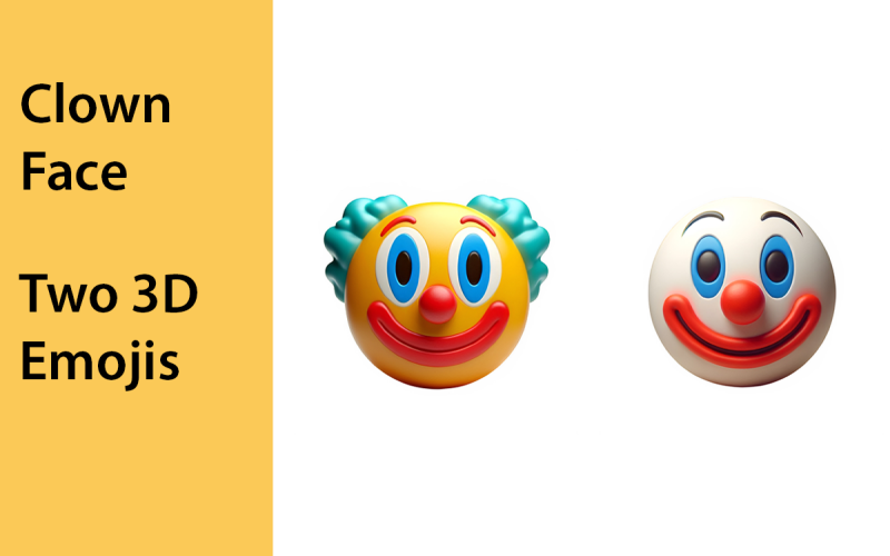 Clown face emoji. Two 3D emojis on transparent background