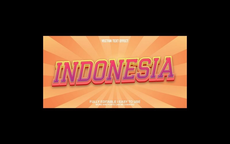 Indonesien helt redigerbar vektor 3D texteffekt