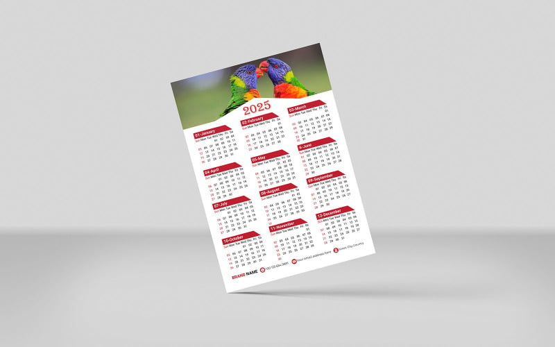 Yearly Calendar 2025 Print Ready EPS Design TemplateMonster