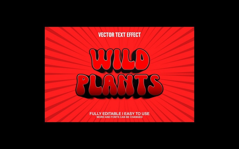 Efeito de texto 3D vetorial totalmente editável de plantas selvagens