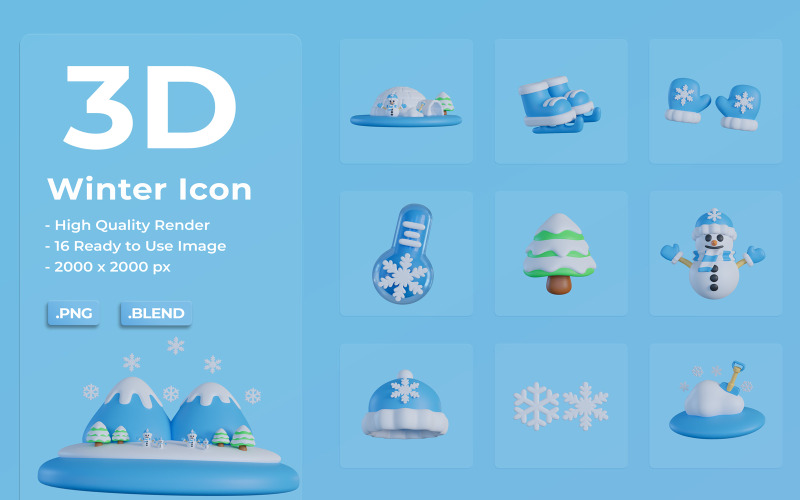 3D Vinter Ikonuppsättning Bundle Design