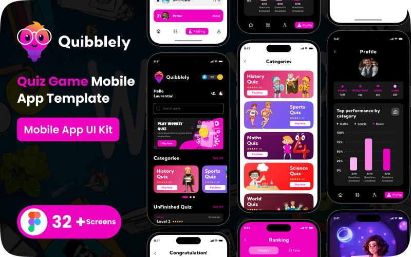 Quibbly Quiz Mobile App UI sablon