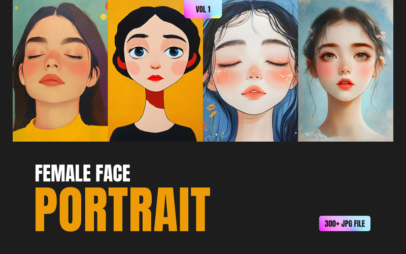300+ 幅人工智能生成的女性面部肖像画（第 1 卷）