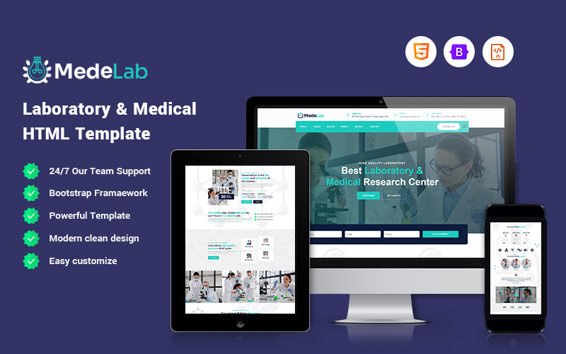 Medelab – Modello di sito web del centro di ricerca medica di laboratorio