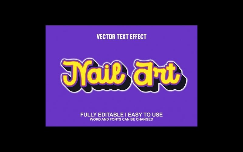 Efecto de texto 3D vectorial totalmente editable para decoración de uñas
