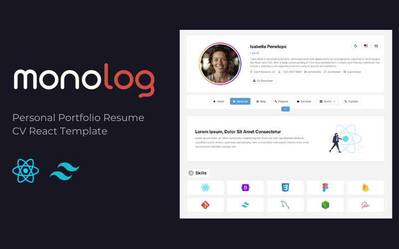 Monolog - Osobní portfolio/Cv React Template
