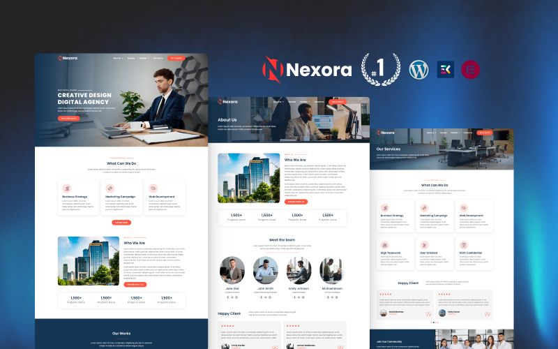 Nexora Yaratıcı Dijital Pazarlama WordPress Elementor Şablonu