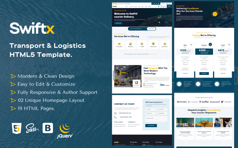 SwiftX - Koeriersdienst en bezorging Moderne HTML-websitesjabloon
