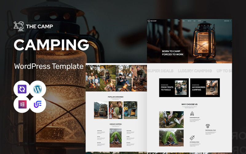 The Camp - Tema Elementor de WordPress para artículos de acampada, aventuras y actividades al aire libre