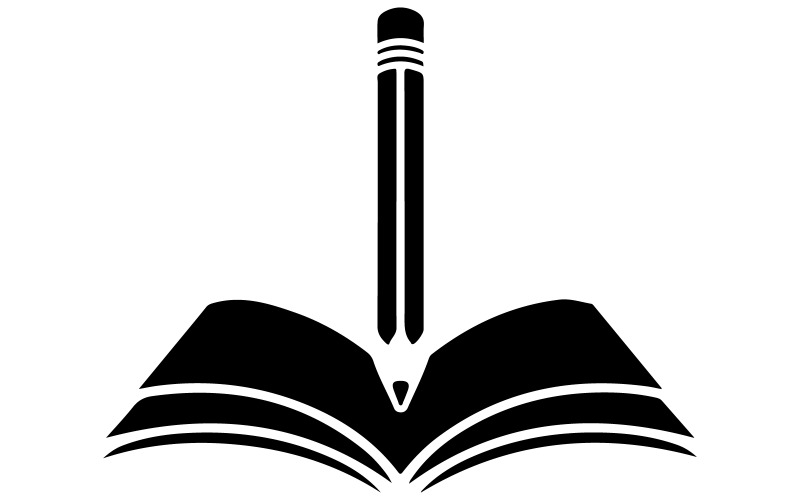 En logotyp med en penna och en bok