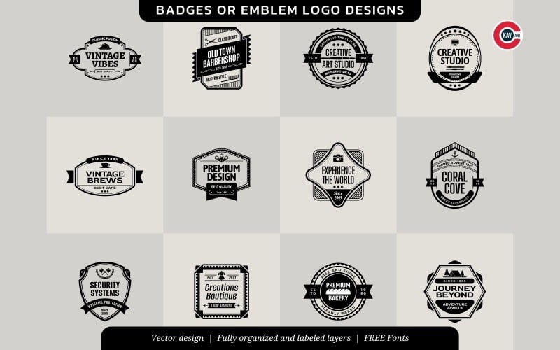Pacote de design de emblema ou logotipo vetorial