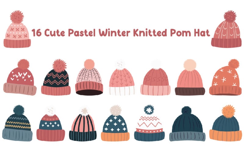 16 款可爱粉彩冬季针织绒球帽