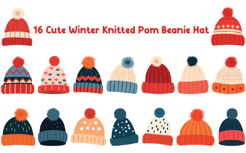 16 süße Winter-Strickmütze mit Bommel