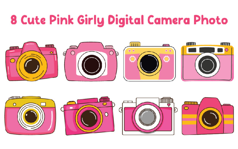 8 söta rosa tjejiga digitalkamerafoto