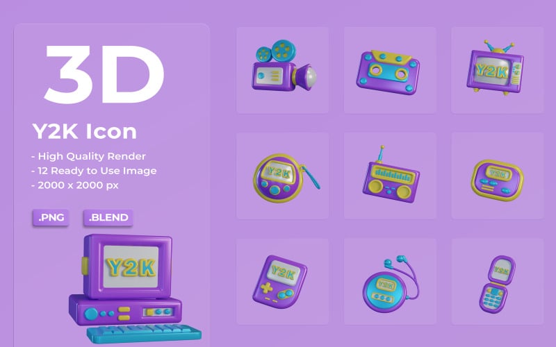 3D Y2K Icon Set Bundle Design
